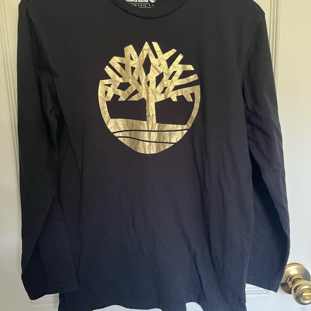 Timberland Black Long Sleeve Tee with Gold Logo